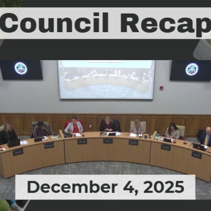 City Council members are seated around a curved dais. 