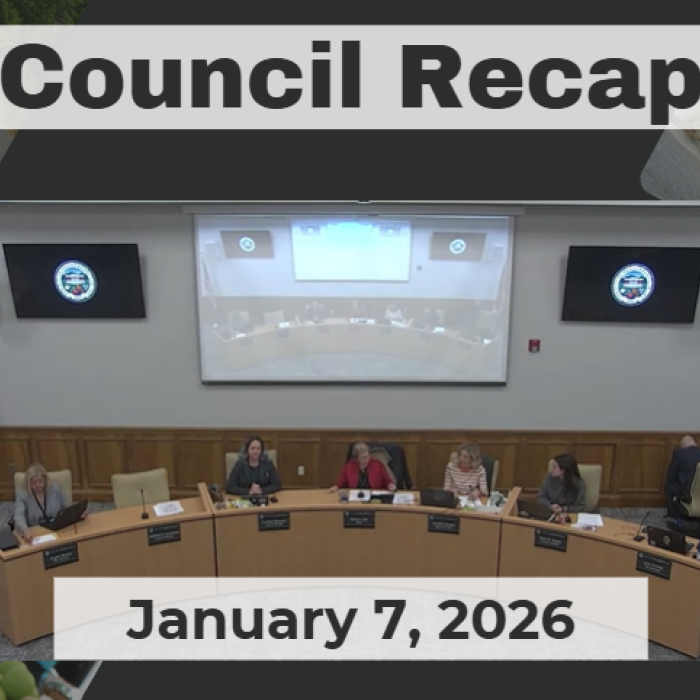 City Council members sit a rounded dias. 