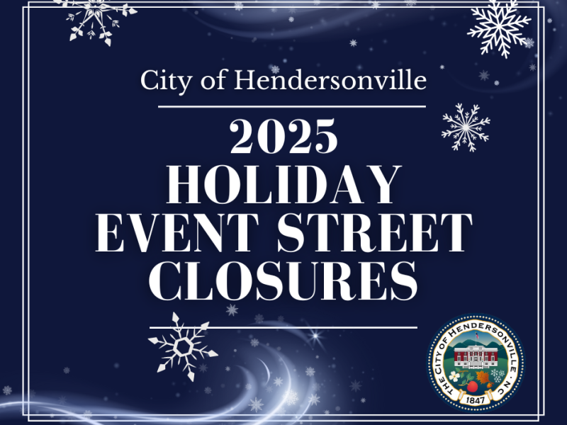 Downtown Street Closure graphic with snowflakes and city seal