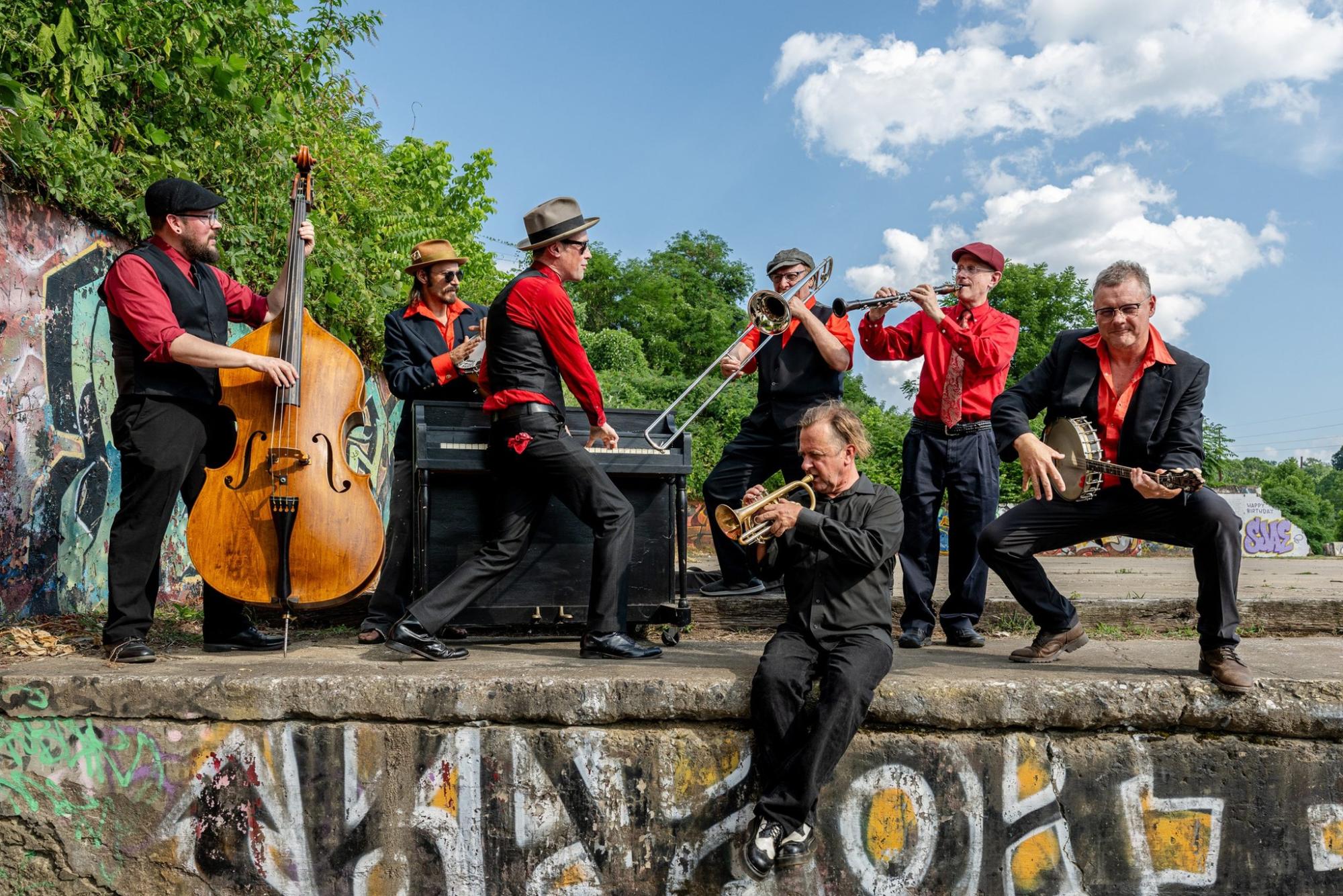Firecracker Band with 7 guys playing instruments
