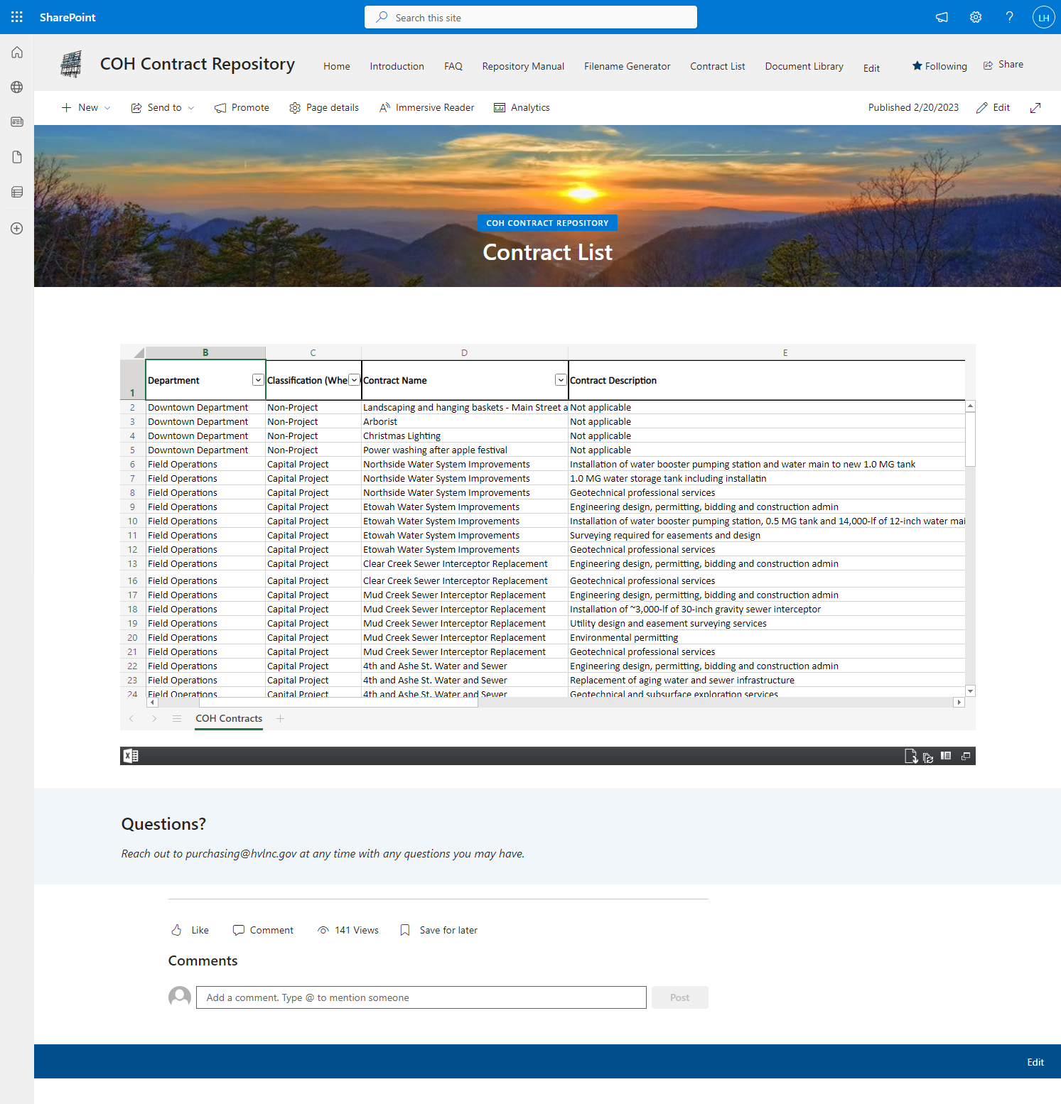 Contract Repository Contract List Page