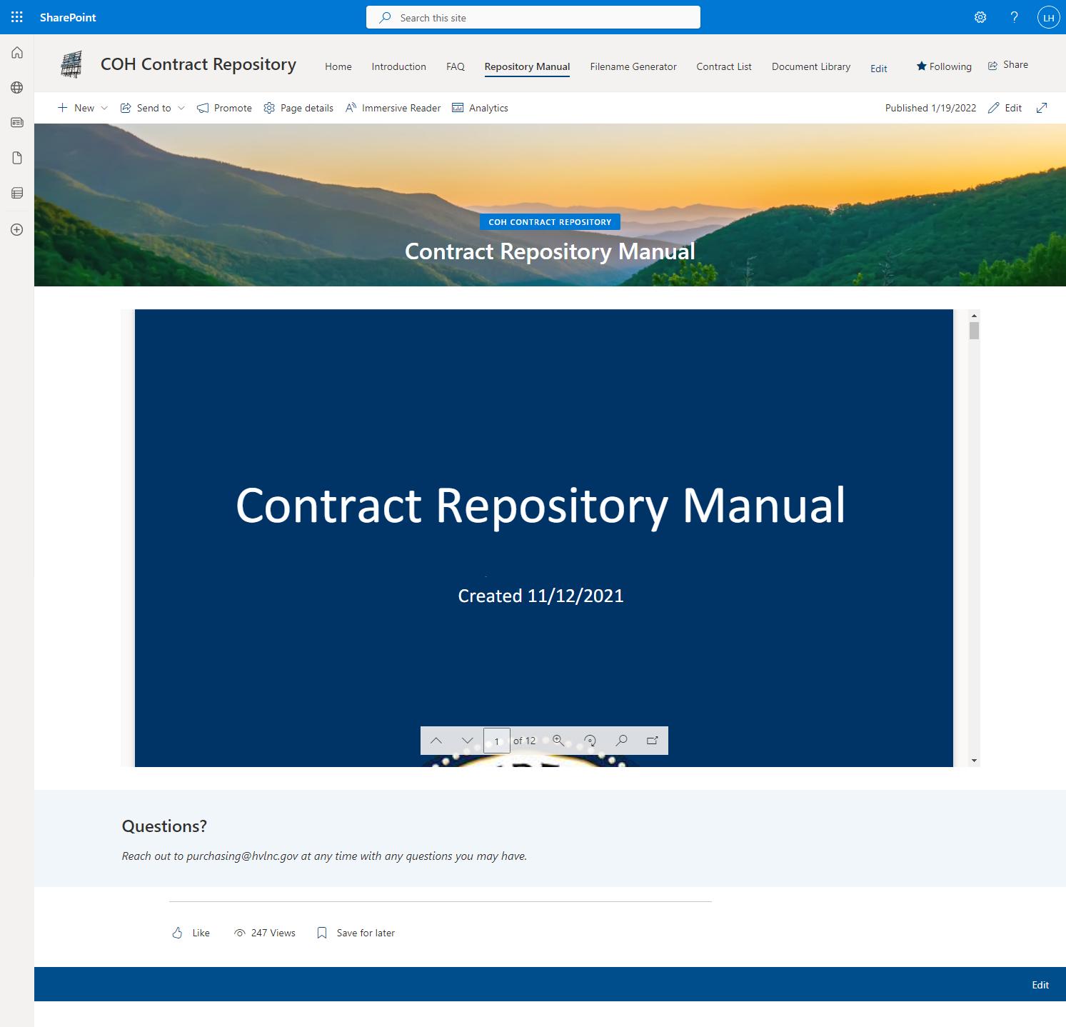 Contract Repository Manual Page