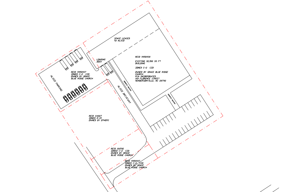concept plan for 109 florence street showing the existing church and the proposed loading dock for use from storage facility.