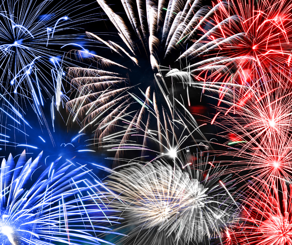 Red, white and blue fireworks.